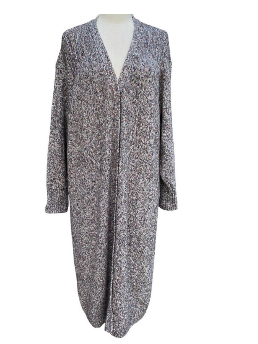 CAbi Coffee Shop Long Duster Cardigan Rainbow Marled Sweater Jacket Sz L
